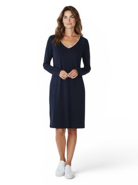 Ralph Lauren Women’s Navy V-Neck Long-Sleeve Dress